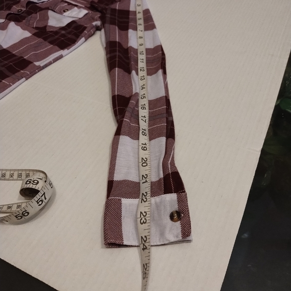 Stella Tweed wm long sleeve burgundy and white plaid button down/up shirt Small - Picture 9 of 12